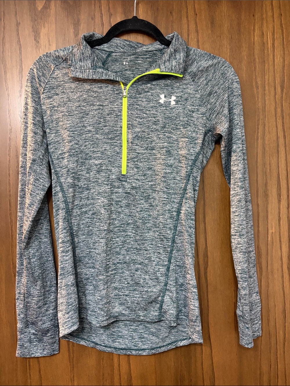 Under Armour Grey Heather Quarter-Zip Top with Neon Yellow Trim
